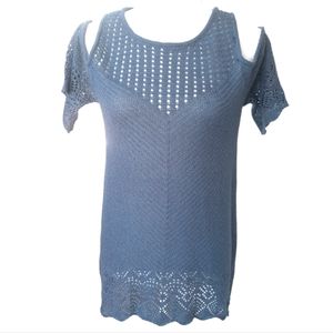 LC Lauren Conrad crocheted cold-shoulder blue sweater size medium